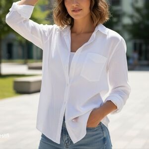 American Colors by Alex Lehr White Organic Cotton Button Down Shirt Sheer S